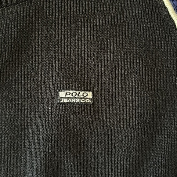 Vintage Polo Jeans Ralph Lauren Black/Royal Blue Ski Sweater Men’s M - Picture 2 of 4